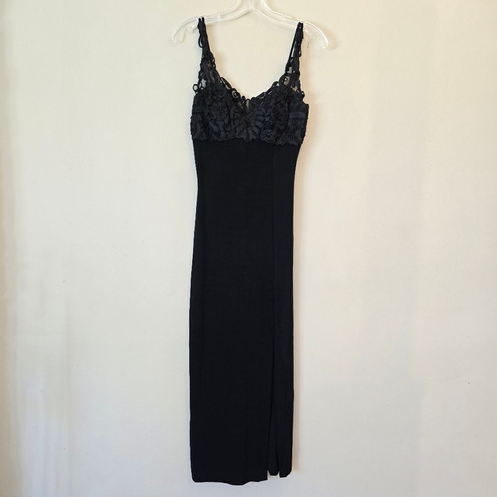 Vintage TOWER Women's Maxi Dress Black Size Medium Y2K Made in USA 90s Gothic - Picture 4 of 10